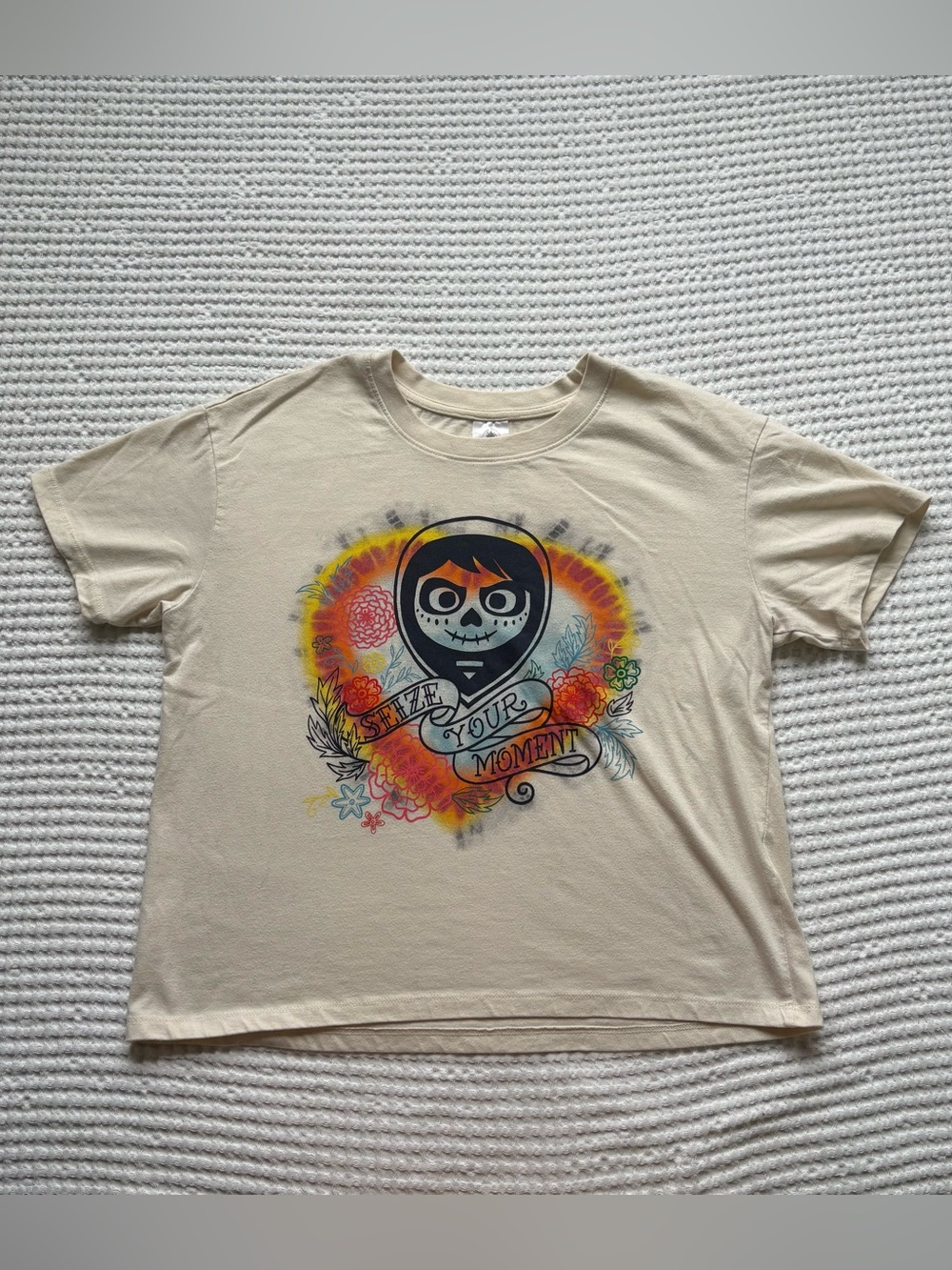 Disney Parks Coco Seize Your Moment Graphic Tee Spooky Day of the Dead Womens L